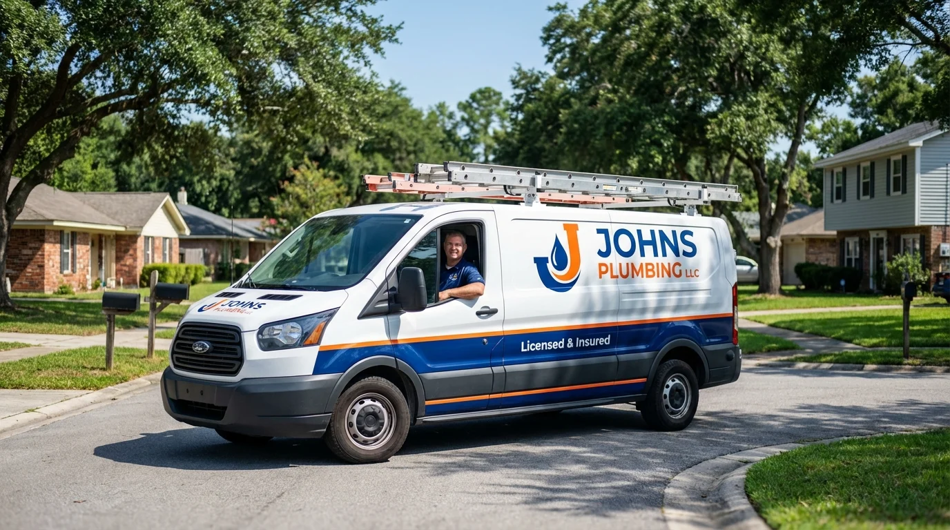 Johns Plumbing LLC service van in Strong, ME
