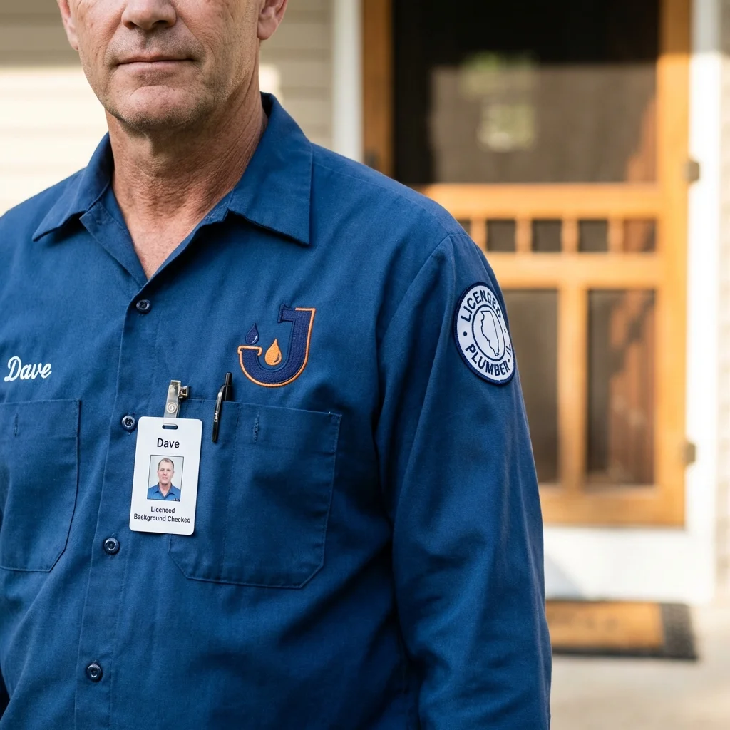 Licensed plumber showing ID badge in Strong, ME