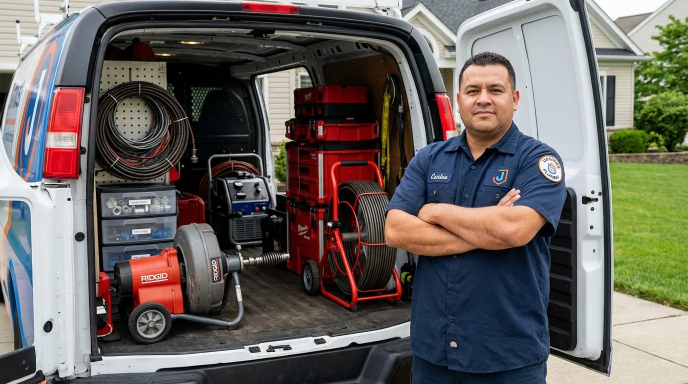 Professional drain cleaning equipment and Johns Plumbing LLC plumber in Strong