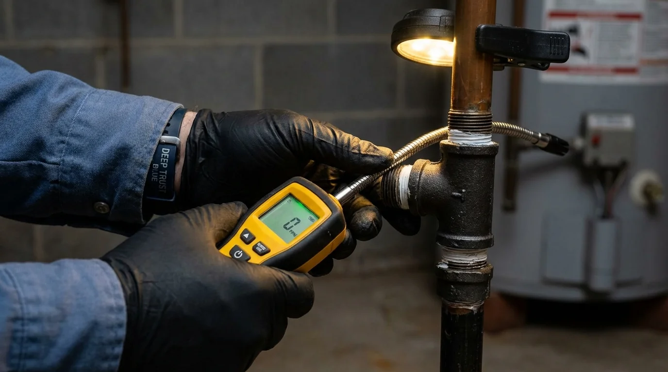 Gas leak detection with electronic sniffer by Johns Plumbing LLC in Strong